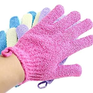 Veewon 4 Pair Shower Exfoliating Gloves Wash Skin Spa Foam Bath Gloves Massage Loofah Scrubber Double Side Durable Nylon…
