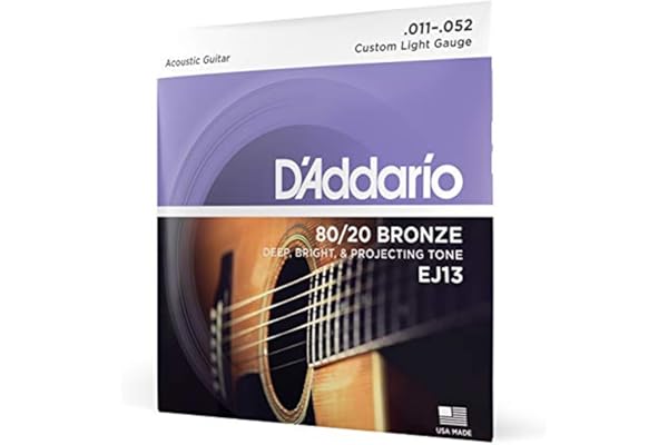 D'Addario Cordes Guitare Acoustique - Corde Guitare Folk - EJ13 - Cordes en Bronze pour Guitare Acoustique - Bronze Phosphoreux 80/20 - Custom Light 11-52