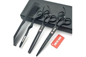 SMITH KING 7.0 Zoll Haarschere Set Haarschneideschere & Ausdünnungsschere mit Rasiermesserk?mmen in 1 Satz (schwarz)