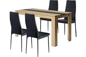 FURNITABLE Esstisch mit 4 Stühlen Esszimmergruppe, 4er Set Esszimmerstühle und Rechteckig Holztisch Essgruppe für Wohnzimmer Küche Büro (140 * 70cm Tisch+4 Schwarz Stühle)