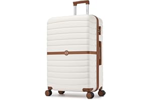 Kono Large Suitcase 28 inch Lightweight ABS + PC Hard Shell Trolley Case Travel Hold Check in Luggage with 3 Digit Combination Lock Spinner Wheels (Cream/Brown)