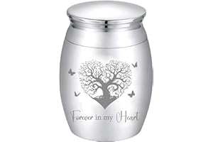 CREATCABIN Small Tree of Life Urn Forever in My Heart Urn Silver Metal Alloy Human Pet Memorial Butterfly Cremation Ashes Keepsake Holder Container with Bag Spoon Cloth for Funeral Burial 1.6" x 1.2"
