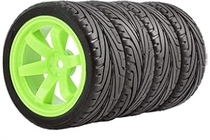KEEDA 4PCS 1:10 RC Reifen und Kunststoff Räder Felgen für 1/10 HSP HPI Tamiya RC auf Straße Touring Racing Drift Auto (Grün)