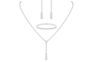 Diamday Argento Sposa Gioielli Set Strass Collana Penzoloni Orecchini Bracciale Set per Spose Damigella d'Onore Scintillante Cristallo Nozze Sposa Bigiotteria Accessori per Donne Ragazze