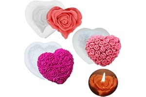 Paotxpum 3 Pack Rose Flower Candle Molds for Valentine's Day - Resin Casting Mold, 3D Mold for DIY Candle Making, Polymer Clay Craft, Plaster