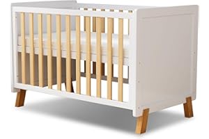MEICI BABY Alex -3-in-1 Wooden Baby Cot Bed，Baby Crib，Convertible Baby Bed，3 Adjustable Bed Base Positions ，Short Guardrail， Mattress Included，From Birth to 6 Years