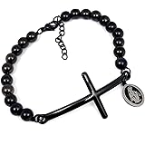 SAGA GIOIELLI BRACCIALE ROSARIO SFERE CROCE ACCIAIO UNISEX NERO