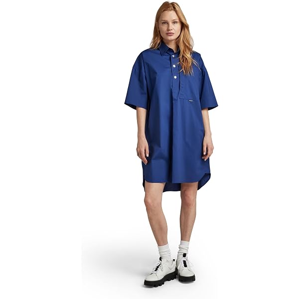 G-Star RAW Damen Denim Field Kleid – Langarm Mit Umschlagbaren Ärmeln, Cargotaschen & Hemdkragen