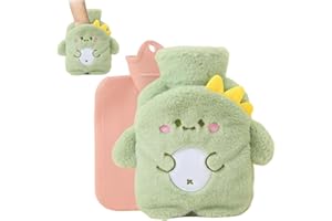 MHwan Borsa Acqua Calda Bambin, Borsa dell'Acqua Calda a Forma di Dinosauro, Soffice e Morbida, Piccola 500 ml, Sicura, Antideflagrante e a Prova di Perdite, Rimovibile e Pulita