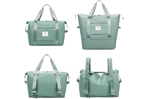 FIORETTO Womens Expandable Gym Tote Bag Duffle Bag with Wet Pocket, Travel Bag Weekend Overnight Bags with Double Shoulder Strap, Water-resistant Carry On Bag Hospital Holdalls for Women Green
