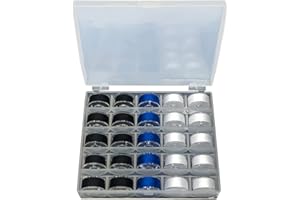 HWX MEDIA Sewing Thread, Bobbins for Sewing Machine with Storage Case Box, Sewing Threads with 25pcs Assorted Black/White/Blue Colors Pre-Wound spools for Sewing Machine Like Brother/Janome