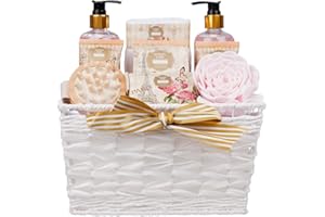 PINPOXE Invero 9 Piece Large Relaxing British Rose Body & Bath Spa Basket Gift Set - Includes all Bathing Essentials Complete with Large Basket and a Bow