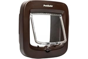 PetSafe Puerta para Gatos de Microchip - Gatera Interior o Exterior - Acceso RFID Multusuario para hasta 40 Mascotas - 4 Modos de Cierre, Impermeable, Instalación Simple - Marrón