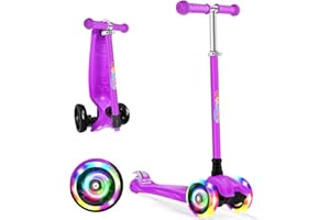 BELEEV Deluxe 3-Wheel Scooter for Kids Age 3-12, Adjustable Height, Lean to Steer, Light Up Wheels, Extra-Wide Deck