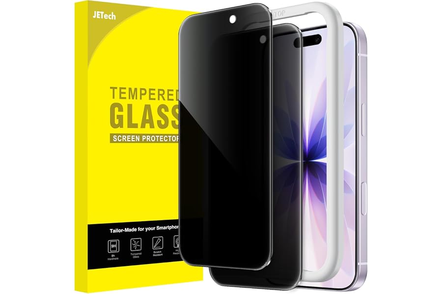 JETech Sichtschutz für iPhone 17, 2 Stück | Anti-Spy Blickschutz Gehärtetes Glas Schutzfolie, mit Installationshilfe, Kratzfe