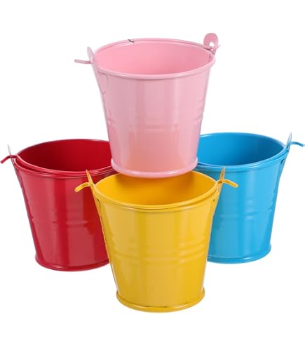 12 Kleine Metall-Eimer Mit Griff – Bunt, Ca. 10 Cm, Für Stifte, Süßigkeiten, Deko, Partyzubehör