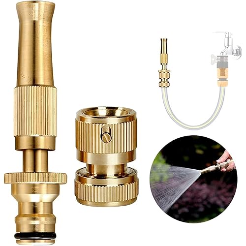 HoMedics Hose nozzle-pressure Water Spray Gun Nozzle Car Bike Washing Nozzle Water Pressure Booster Brass Nozzle Suitable For 1/2 Nozzles Hose Pipe Clean Shave Car/- (Golden), 8 x 5 cm