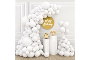 Weiße Luftballons 110 Stück, Weißes Ballon Girlande, Mattweiße Latex Party Ballons für Alles Gute zum Geburtstag, Kinderparty, Babyparty, Hochzeits Dekorations (weiße Luftballons 18/12/10/5 Zoll)