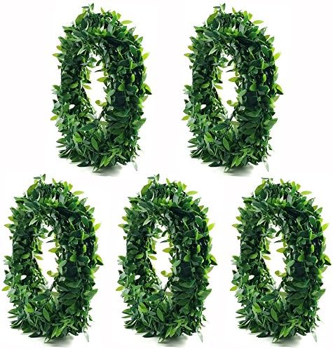 SHAN RUI 5pcs (123 Feet) Artificial Ivy Fake Vine Simulated Garland Foliage Green Leaves for Wedding Party Garden Wall Decoration