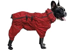 MOREZI Dog raincoats waterproof dog coats with legs raincoat for dogs reflective stripe dog rain coat for small medium breeds - Red - S