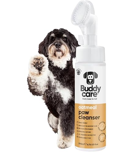 Buddycare Hondenpootreiniger, vanille en sheaboter geurig 200 ml, niet spoelen, waterloze pootreiniger voor honden, zachte oplossing voor modderige poten, geschikt voor alle rassen