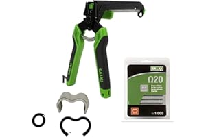 SALKI Pack Grapadora Cercas con Cargador FSK20C - Grapadora para Vallas y Mallas con Cortador de Alambre Incorporado de hasta 3mm de Espesor + Blíster de 1000 Grapas Ω20 Galvanizadas (3301310PA2)