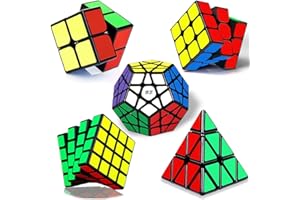 ROXENDA Speed Cube Set, 2X2 3X3 4X4 Piramide Megaminx Cube - Cubo Magico Fast Cubo di Velocità Collezione per Bambini e Adulti [5 Pack] (Sticker)