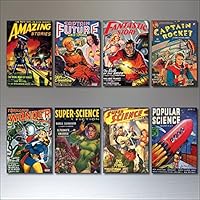 Vintage retro sci fi novels artwork set of 8 science fiction fridge magnets No.2