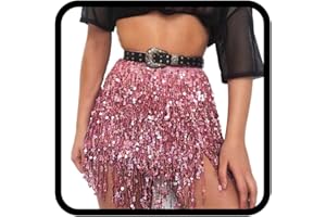 Zookey Gonna di Paillettes Wrap Gonne di Frange Rave Nappa Gonna di Danza Ventre Hip Sciarpa Festival Costume per Le Donne e Le Ragazze