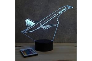 JNB-MAKER Lampe Illusion 3D Avion Concorde – Veilleuse LED RGB 16 Couleurs + 4 Modes avec Télécommande – Non Personnalisée – Cadeau Aviation/Décoration – Made in France
