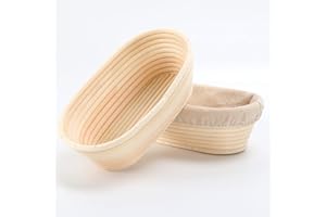 SUREBUY 2 cestas de fermentación de pan, de ratán natural, ovaladas, para masa de pan, pizza y repostería, 24,5 cm