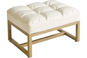 Aibiju Piccolo Poggiapiedi, Poggiapiedi Rettangolare in Ecopelle con Struttura in Metallo Dorato, Sgabello per Cambiare Scarpe per Soggiorno, Camera da Letto, Ingresso Ufficio, Bianco YD-JD139W