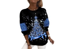 HAXNOHEY Pull de Noël Femme Moche Sweat de Noel Femme Ugly Christmas Sweat de Noël Femme Lumineux Grande Taille Rigolo Moche Oversize Pullover Sweatshirt Sweat-Shirt Noel Pull-Over de noël Femme