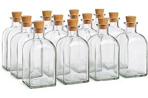 TIENDA EURASIA - Botella de Cristal Frasca - Pack 12 Frascos de Vidrio con Tapon de Corcho - Transparente - Disponible en Varias Medidas (250 ml / 12 uds)