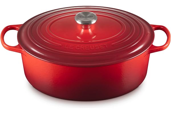 Le Creuset Cocotte Signature en Fonte Émaillée avec Couvercle, 33cm, Ovale, 7,5 L, 6,595 kg, Cerise, 21178330602430