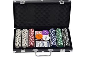 Trendi 'Black Edition' 300 Piece Texas Holdem Poker Chip Set with Aluminium Case – Casino Grade Chips, Blackjack Mat, Playing Cards & Dealer Buttons – Ultimate Poker Night Kit for Home Games