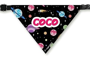 PawsIndia Dog Bandana with Collar Small Medium Large Dogs & Cats 100% Adjustable with Buckle Stretchable Fabric Space Print