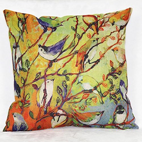 Oil Painting Home Decorative Cotton Linen Throw Pillow Cover Cushion Case, 18 x 18 inch (Bird)