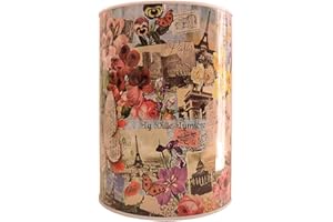 AMAMI BEAUTY Salvadanaio Vintage di Latta - Extra Large - Cupcake, Rose e Fiori Retrò, Parigi Tour Eiffel -16x22cm (Parigi)