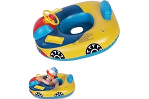 HRXYYCX Children's Inflatable Swimming Ring Baby Cute Car Swimming Seat Toddler Swimming Ring Swimming Ring Pool Float Seat Boat with Steering Wheel Horn and Handles, Pool Toy for Girls Boys 1-5 Years