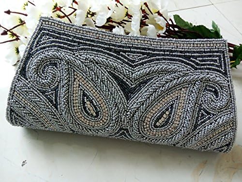 Gray Bridal Clutch Purse Bag Indian sequin clutch Indian Wedding Bag Woman beaded Art Deco