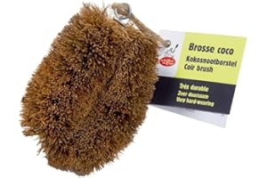 LA DROGUERIE Brosse Coco en fibres de noix de coco souples et très résistantes, elle possède une armature à anneau en zinc qui ne rouille pas