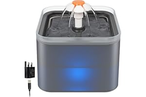 NICREW Cat Water Fountain, Cat Fountain with LED Light and Activated Carbon Filter, 2L Pet Water Dispenser, Gray