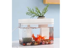 Cachpib Aquarium mit Deckel, transparentes Fischzuchtbox, ökologische Aquarium-Tanks für Wohnzimmer, Zuhause, Büro, Schreibtischdekoration, 16 x 12 cm, weiß