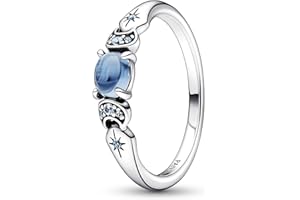 PANDORA Disney Anillo con diseño de Jasmine de Aladdín en plata de ley con cristal azul helado y azul claro de luna