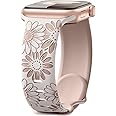 Upeak Floral Engraved Strap Compatible with Apple Watch Strap 41mm 40mm 38mm for Women, Two-Tone Flower Soft Silicone Sport Band for iWatch Strap/ Apple Watch Band Series 9 8 7 6 5 4 3 2 1 SE