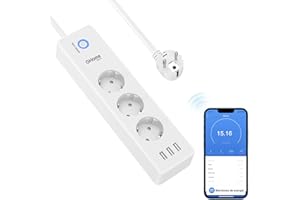 GHome Smart Regleta Inteligente Alexa con 3 Enchufes y 3 USB, Regleta WiFi Programable con Monitoreo de Consumo, Smart Plug Función de Temporizador, Compatible con Alexa y Google Home, 1.5M Ver2.0