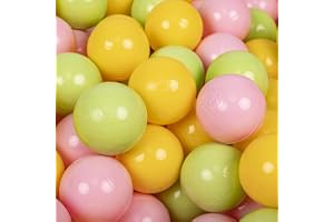 KiddyMoon Mjuka lekbollar i plast, 200 bollar, 7 cm/2,75 tum, flerfärgade, tillverkade i EU, ljusgrön/gul