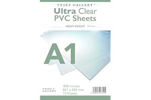 Vesey Gallery A1 Clear PVC Sheets,. 400 Micron. Pack of 10 Sheets. Supplied Flat
