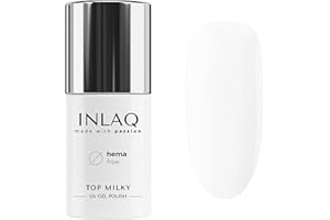 ‎INLAQ INLAQ® HEMA Free Top Milky White Coat 6 ml - Żelowy lakier UV Top Coat z mlecznym kolorem, 20% krycia Baby Boomer – Żelowy lakier nawierzchniowy Top Coat bez Hema i Di Hema…